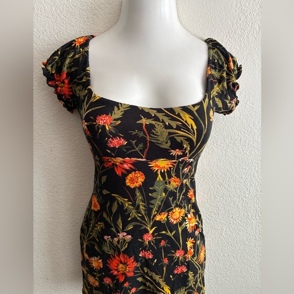 Urban Outfitters Black Tropical Floral Body-con Mini Dress S - Picture 5 of 13